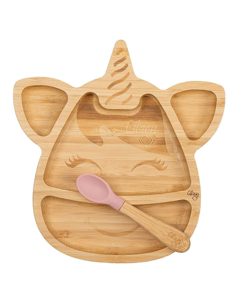 Diaytar Côte d'Ivoire assiette en bambou licorne avec ventouse et cuillère - rose pastel a-table,assiettes,citron,fille,puericulture,Repas