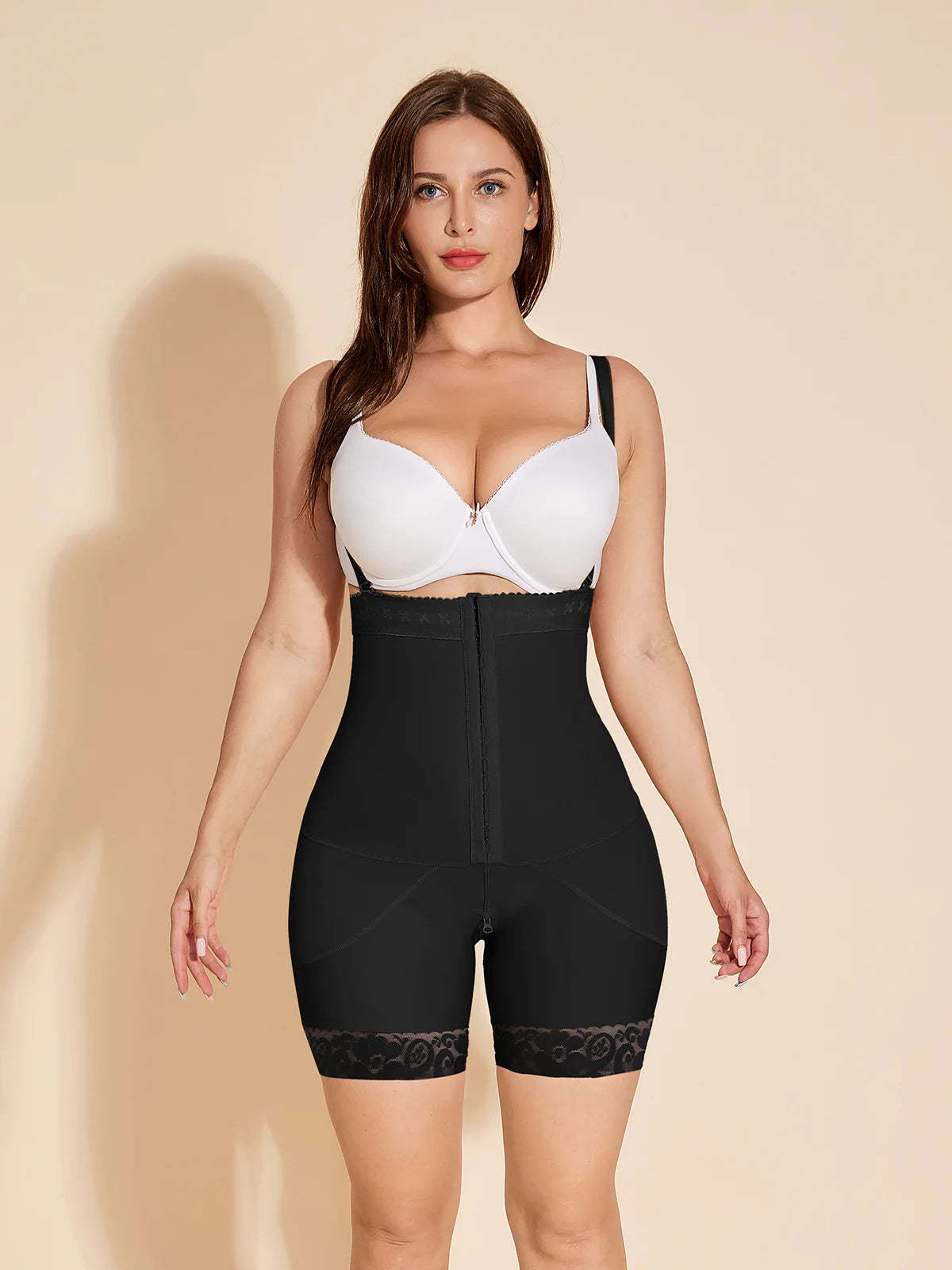 Body gainant pour femme avec buste ouvert et entrejambe zippé - Noir