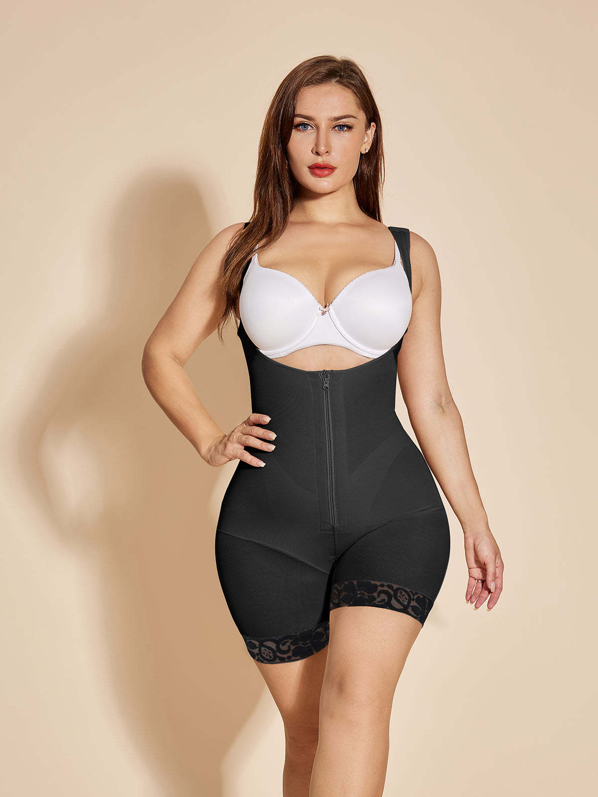 Body gainant pour femme avec buste ouvert - Noir