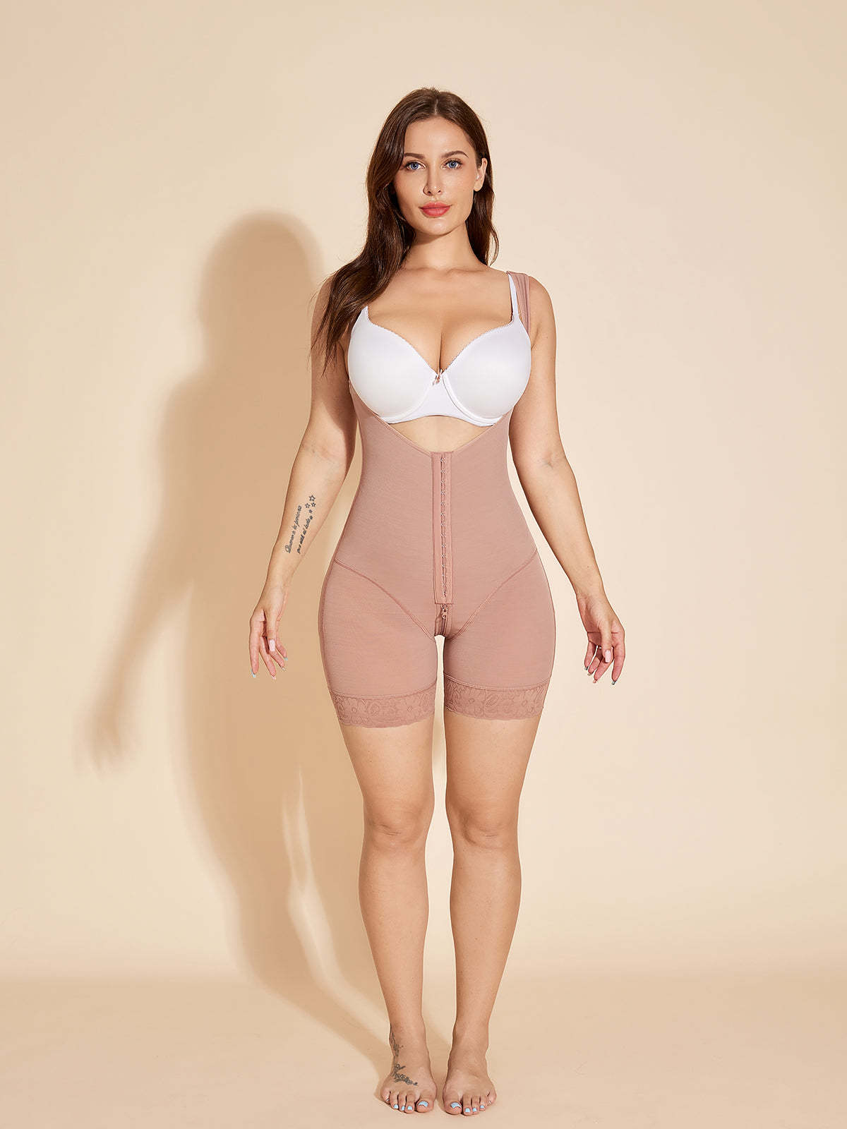 Butt Lifting Women Shapewear Tummy Control Body Shaper Buste ouvert - RosyBrown 