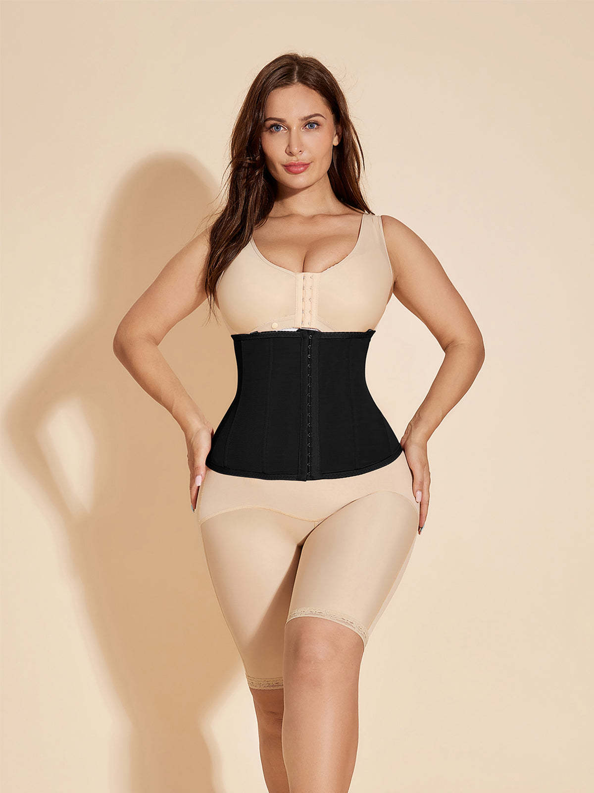 Ceinture d'entraînement de taille corset à crochets - Noir