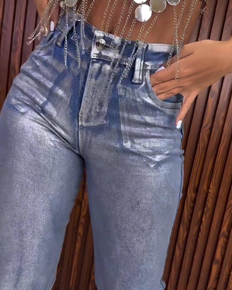 Jean baggy argent métallisé