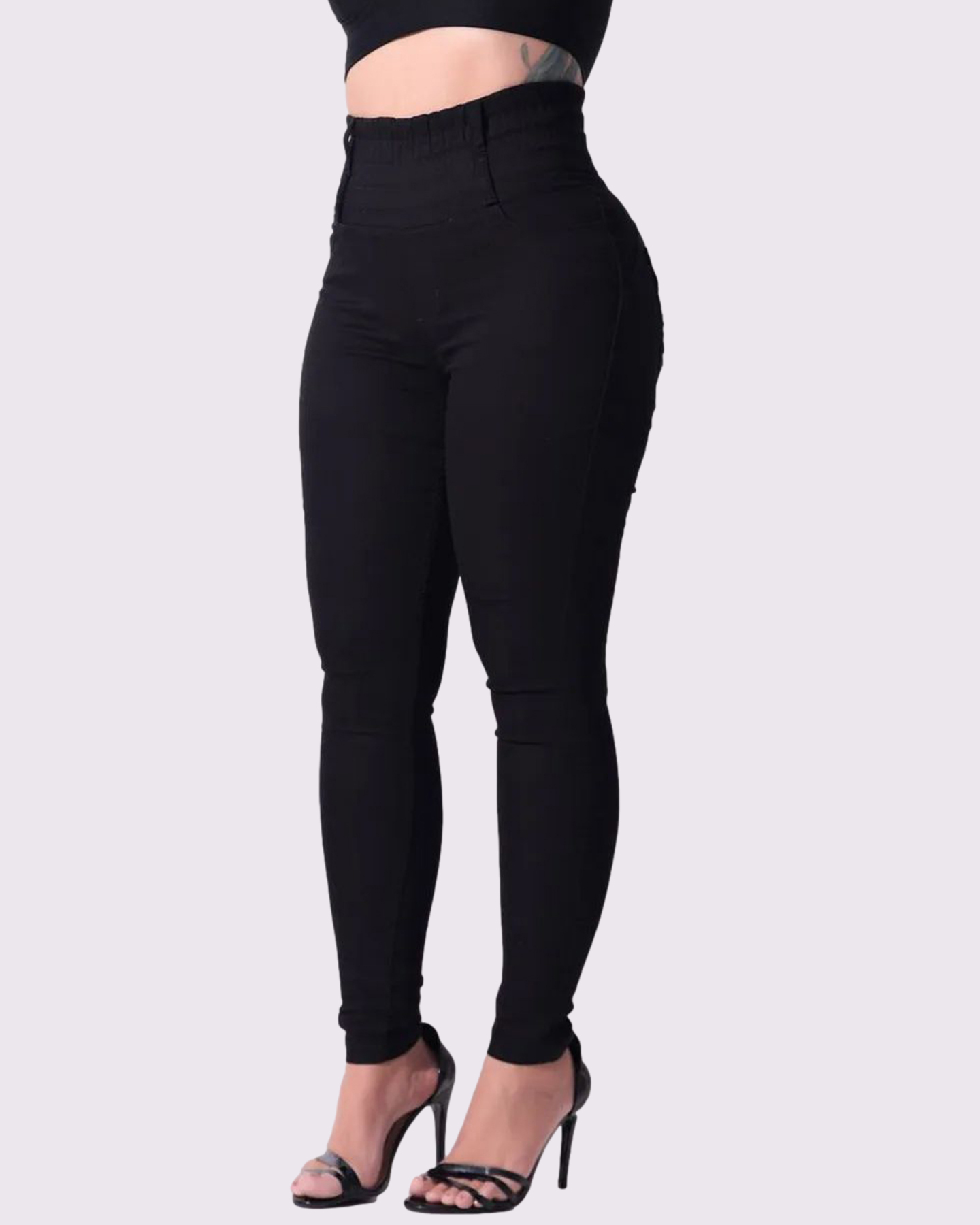 Jean extensible taille large à blocs de couleurs incurvés
