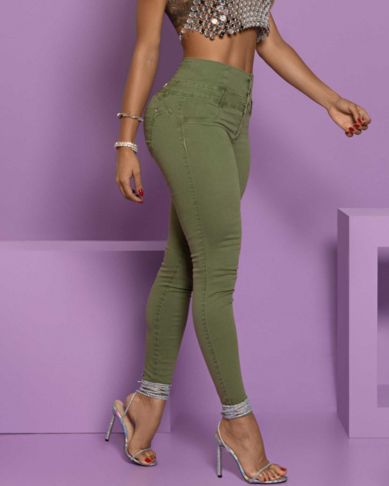 Jean skinny taille haute avec fermeture éclair au dos – Image 8
