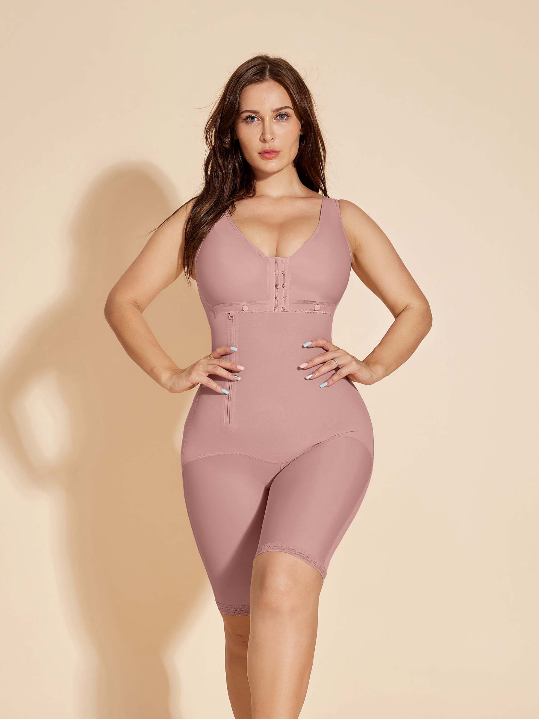 Shapewear de contrôle du ventre à crochet et fermeture éclair latérale - Rosy Brown – Image 3