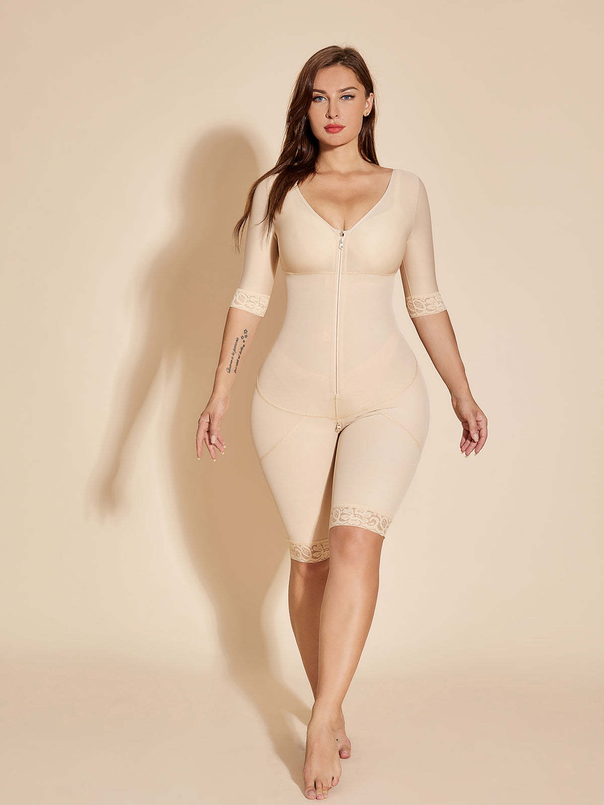 Shapewear pour femmes contrôle du ventre corps complet Shaper Fajas Colombianas bout à bout cuisse plus mince body-Tan