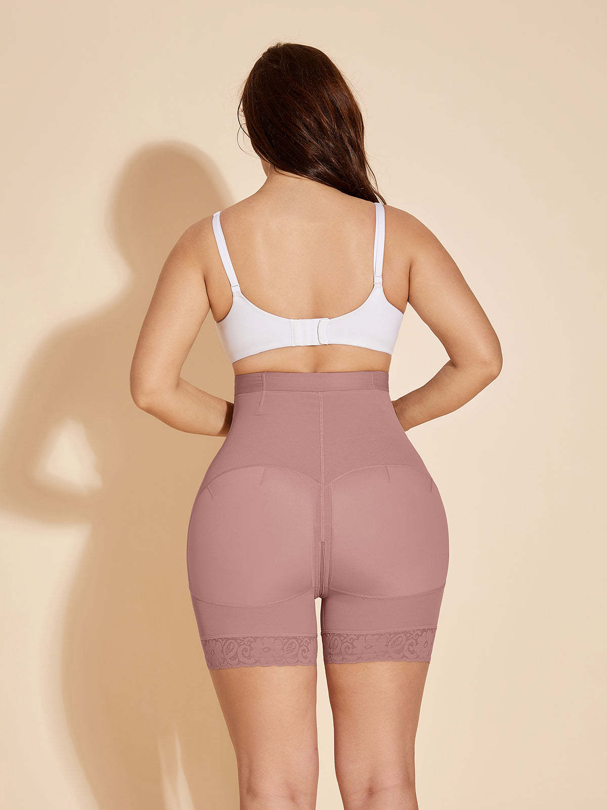 Short gainant taille haute avec fermeture éclair pour femme grande taille - RosyBrown