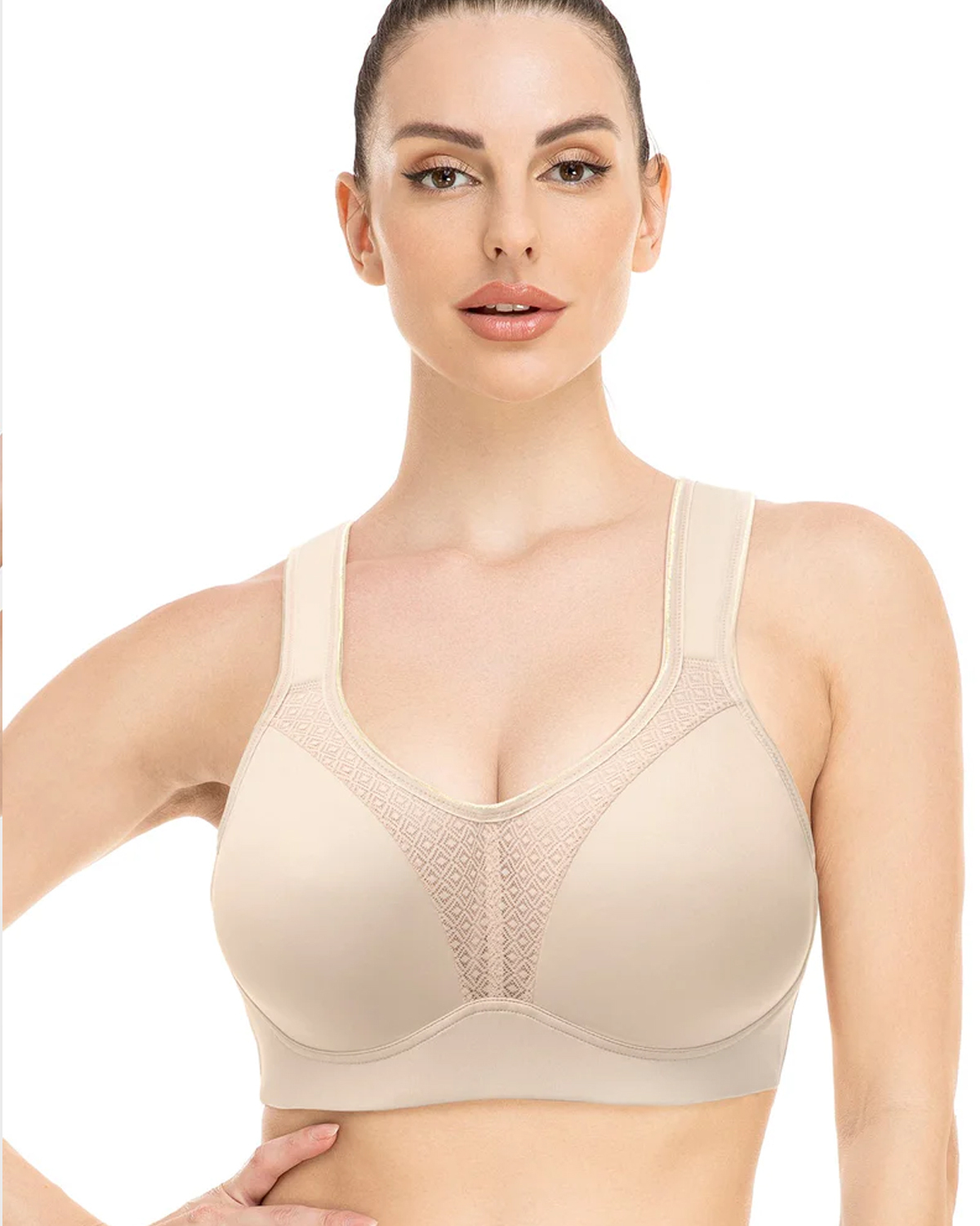 Soutien-gorge de sport à armatures à couverture complète à fort impact-Beige – Image 5
