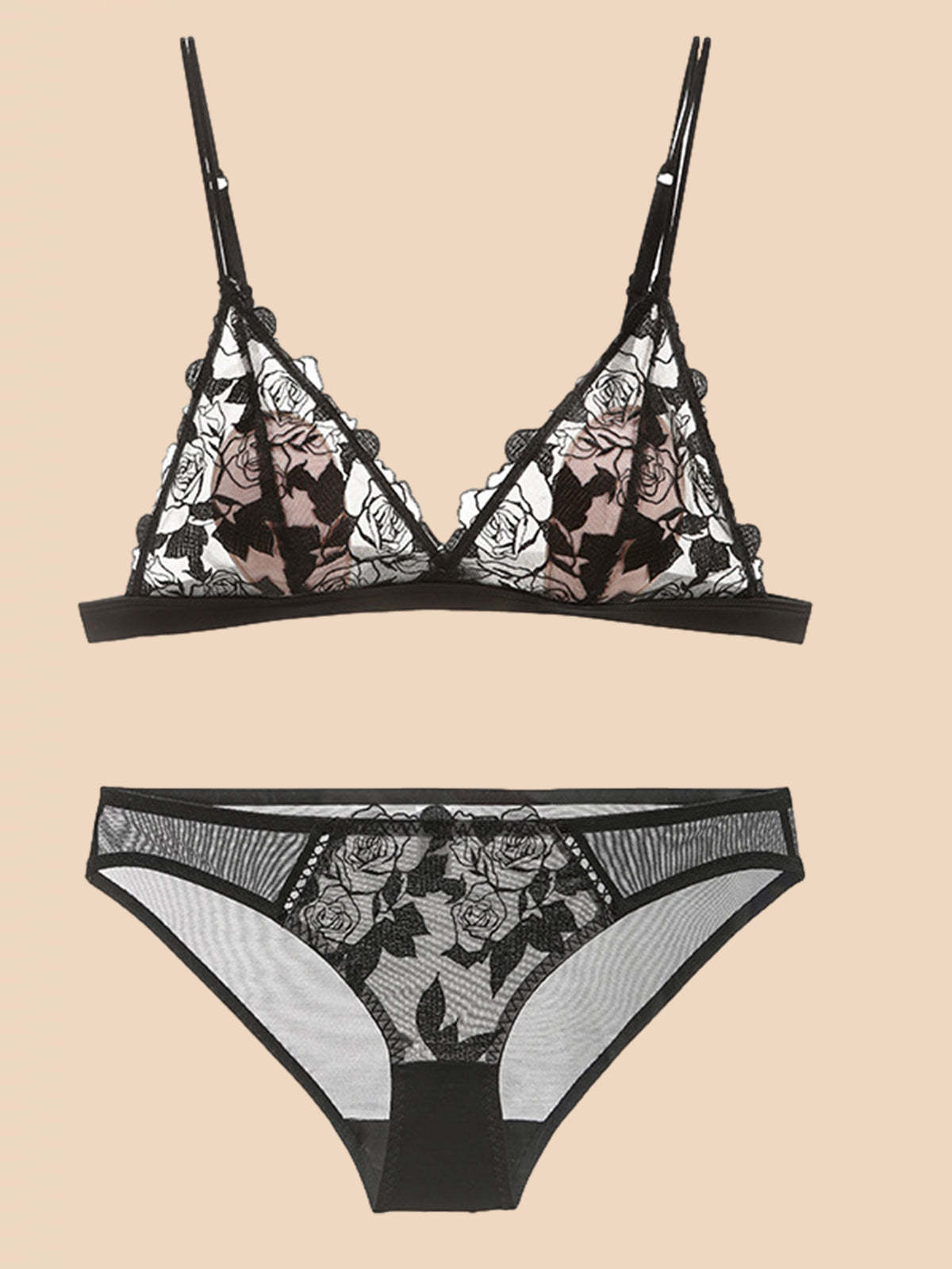 Soutien-gorge fin en dentelle sexy brodée de roses triangle – Image 8