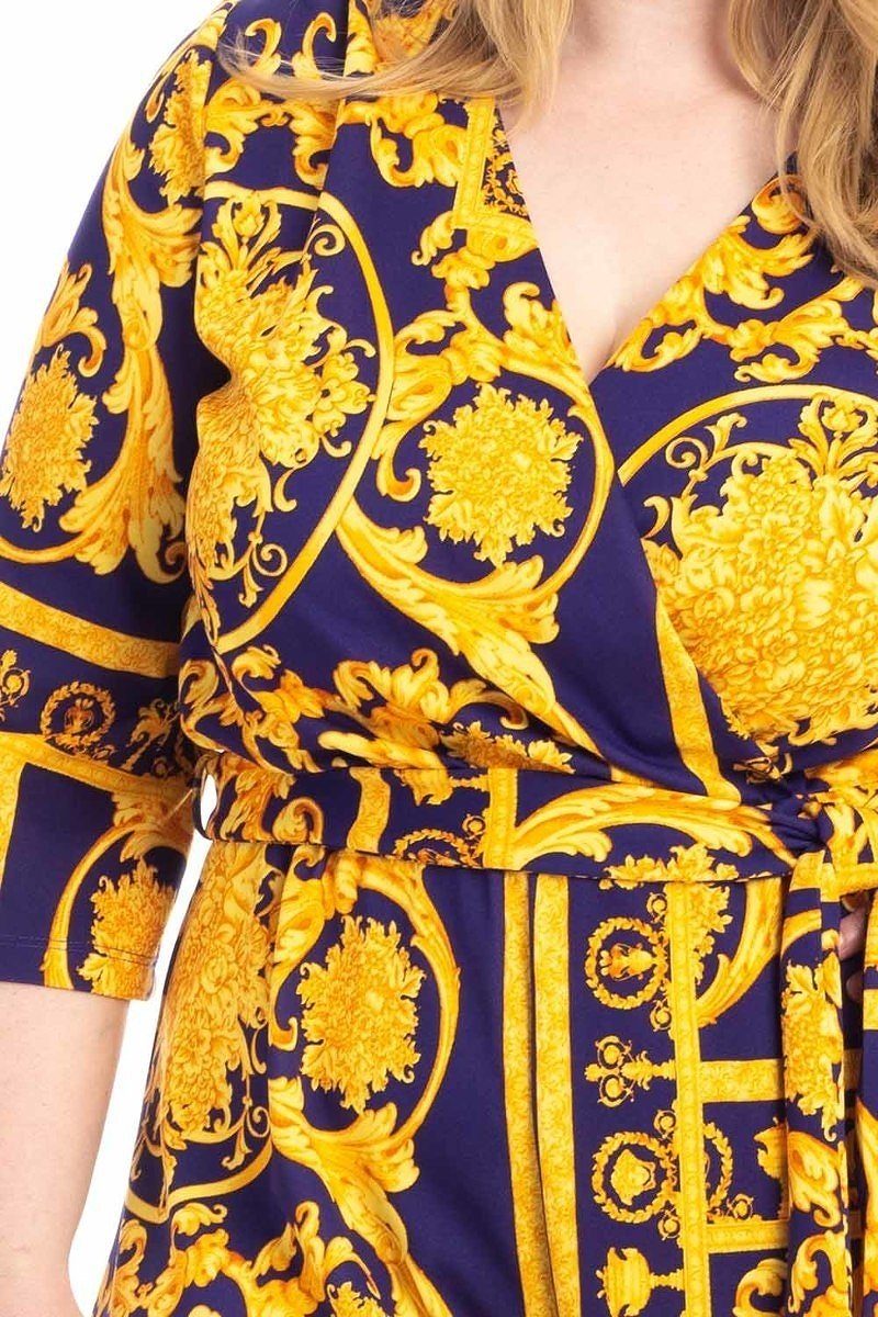 Barboteuse à col en V imprimé baroque grande taille -