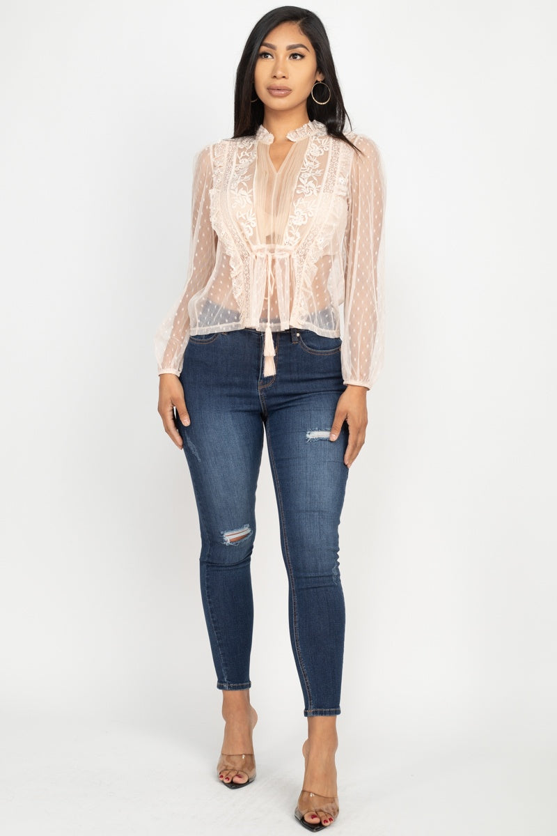 Blouse à manches longues en maille à pois