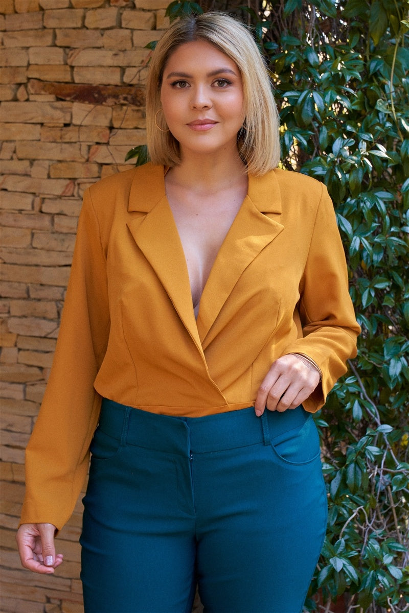 Body blazer portefeuille à manches longues et décolleté plongeant Plus Golden Haze – Image 3