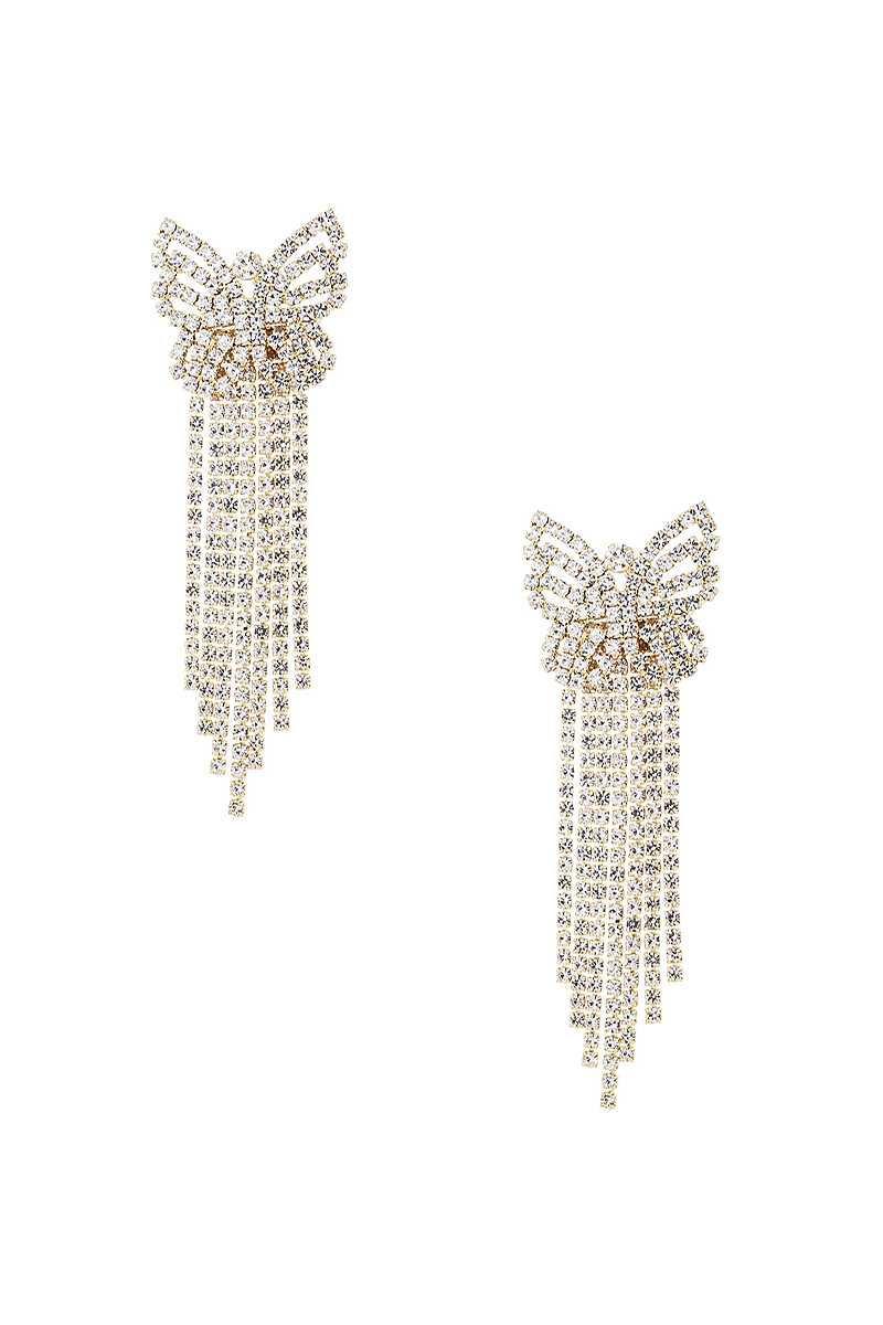 Boucle d'oreille à pompon papillon en strass