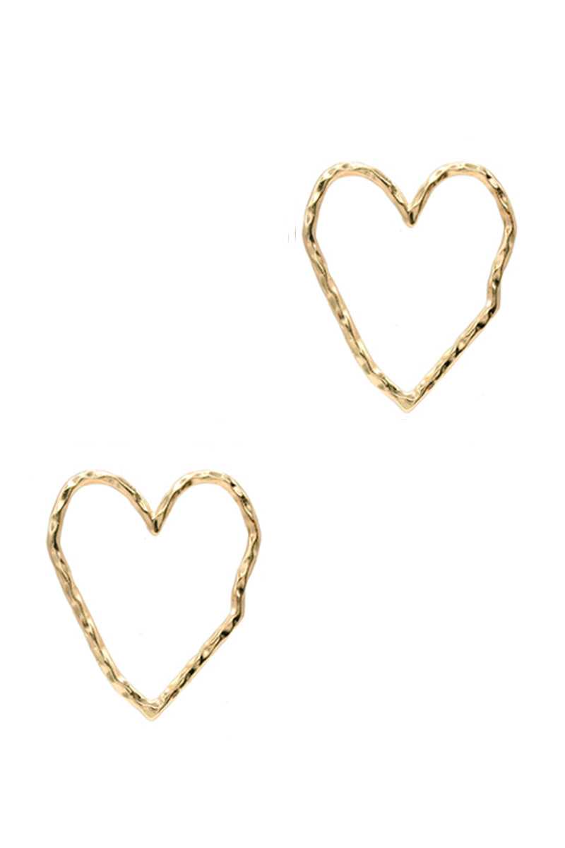 Boucle d'oreille à tige en forme de cœur en métal brut