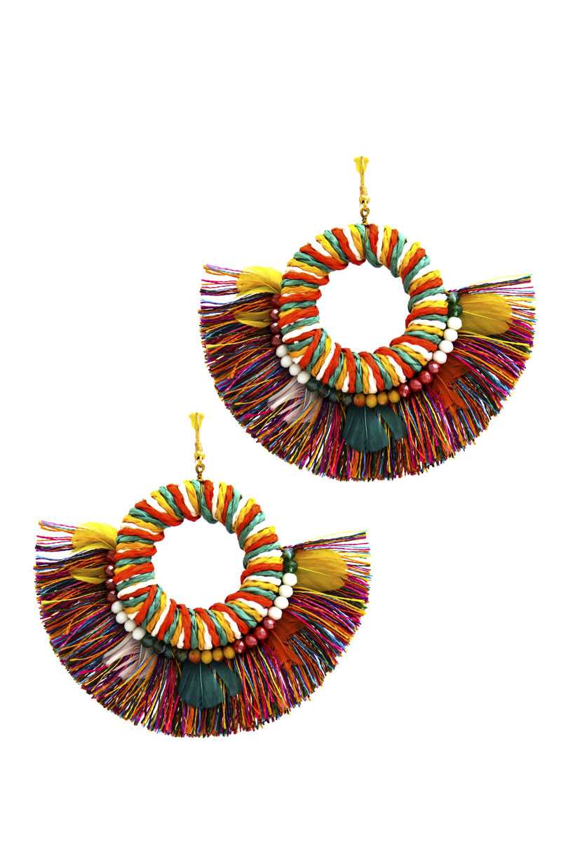 Boucle d'oreille élégante en plumes et en éventail