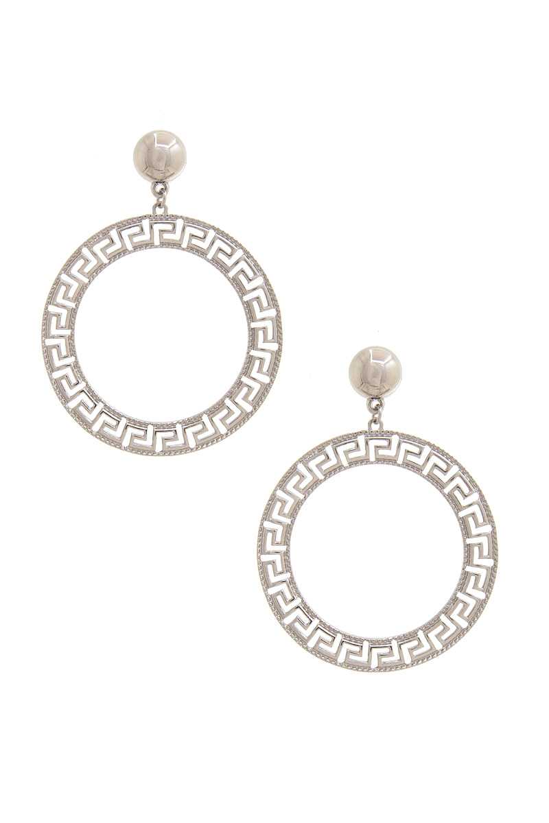Boucle d'oreille pendante à motif grec en métal rond