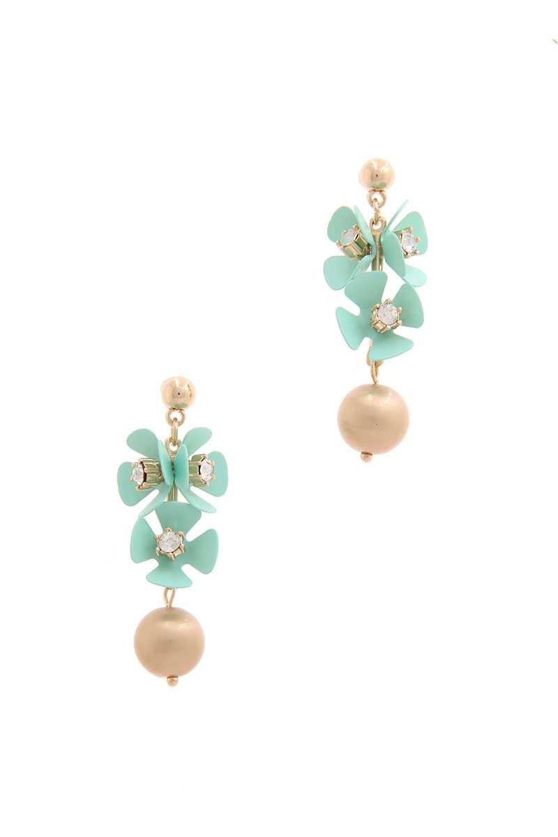 Boucle d'oreille pendante avec barre en métal et fleur