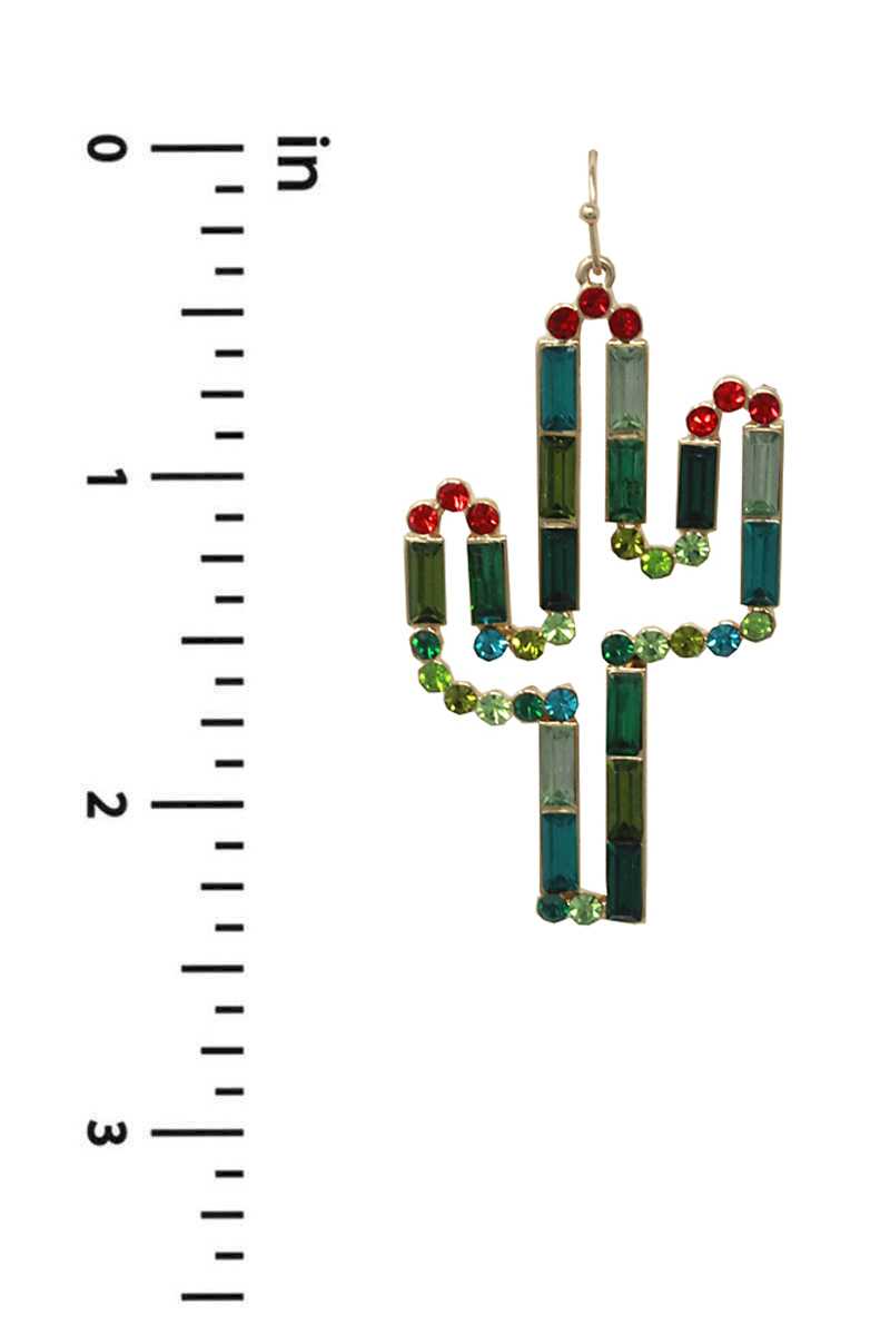 Boucle d'oreille pendante en forme de cactus en strass
