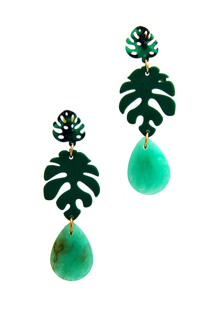 Boucle d'oreille pendante en forme de feuille d'acétate à la mode