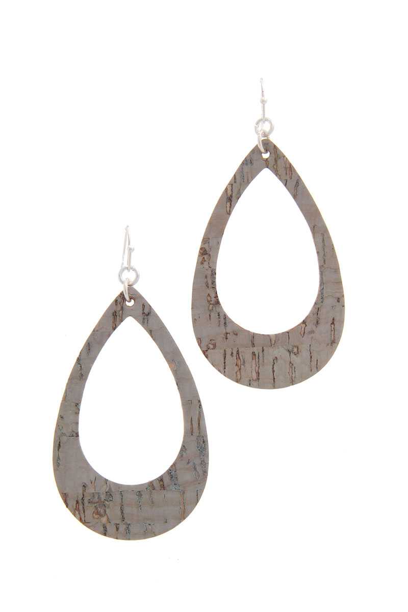 Boucle d'oreille pendante en forme de larme en liège découpée