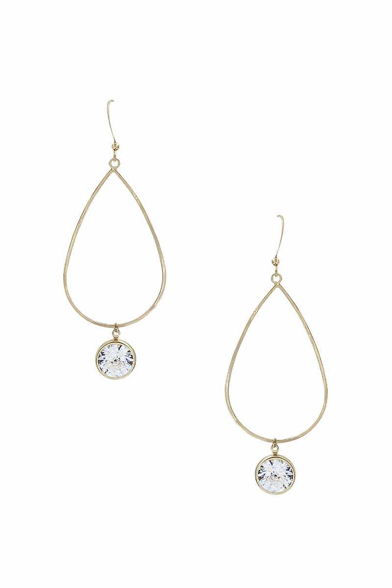 Boucle d'oreille pendante en métal avec pierre en forme de larme