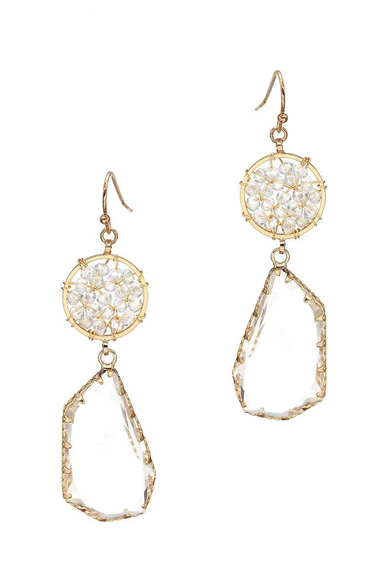 Boucle d'oreille pendante en pierre de verre avec perles de verre rondes