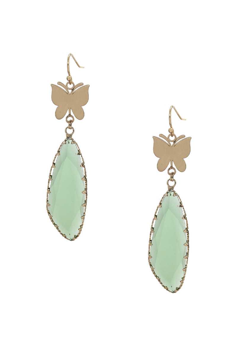 Boucle d'oreille pendante en pierre transparente papillon à la mode