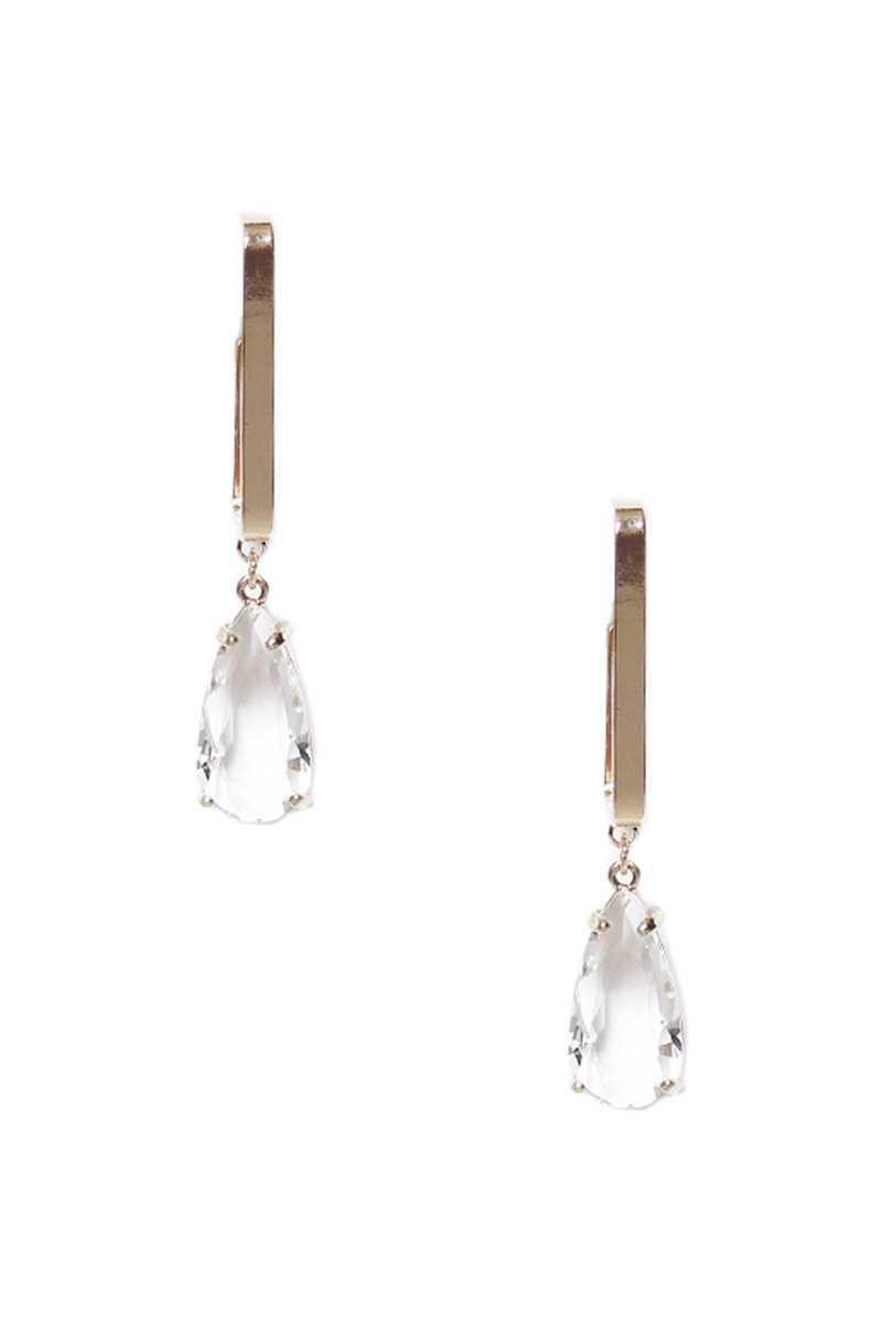 Boucle d'oreille pendante en pierre transparente rectangulaire en métal