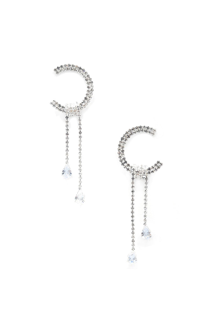 Boucle d'oreille pendante en strass en forme de C