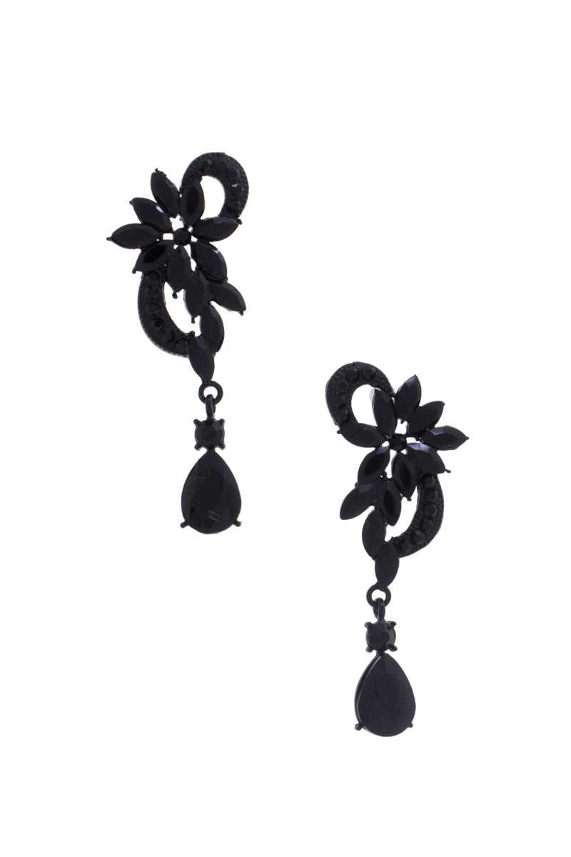 Boucle d'oreille pendante en strass fleur