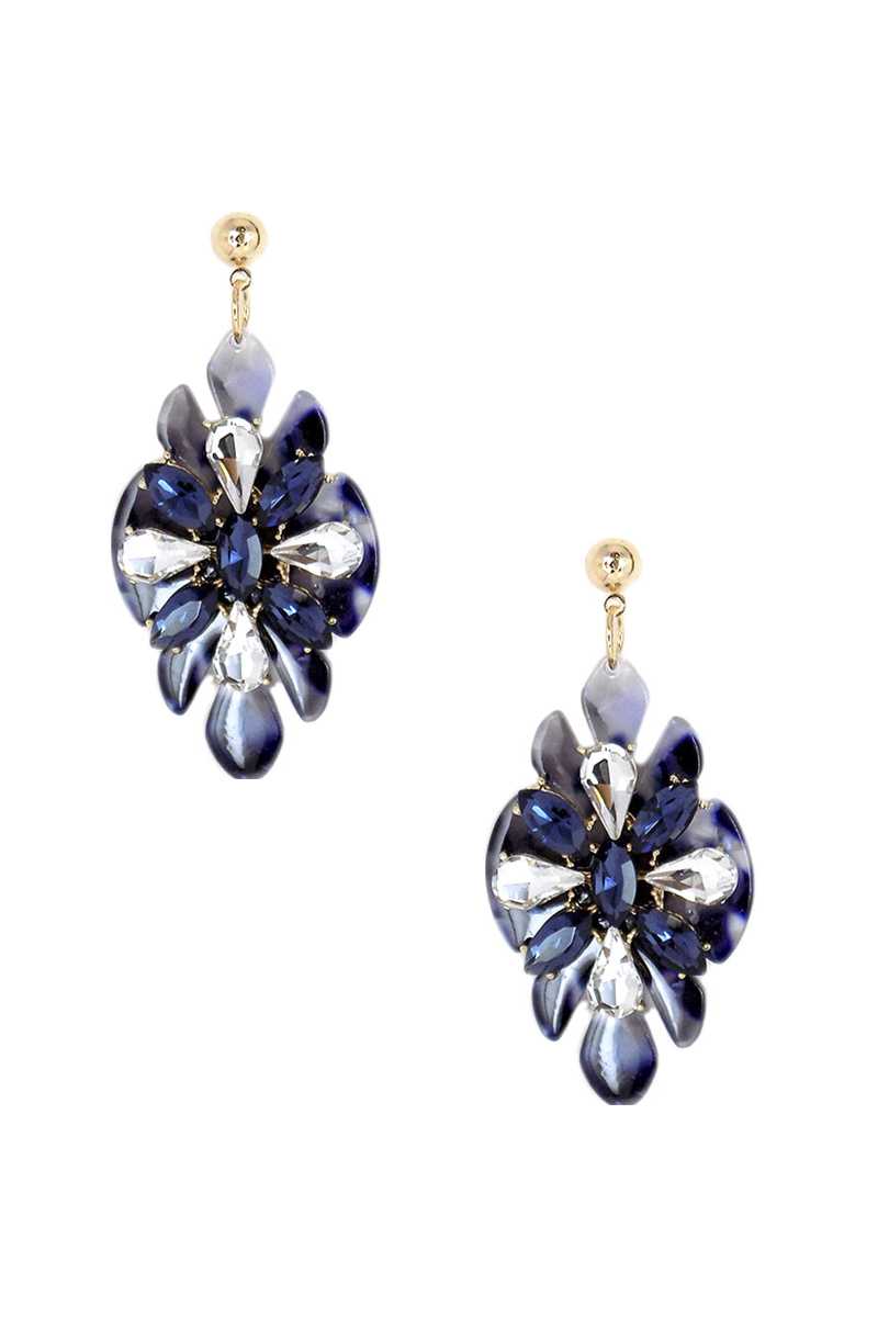 Boucle d'oreille pendante fleur en acétate et strass