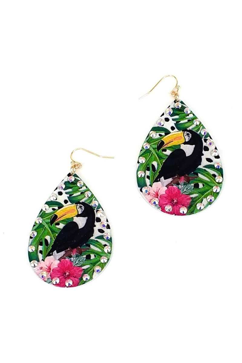 Boucle d'oreille tendance à imprimé oiseau tropical