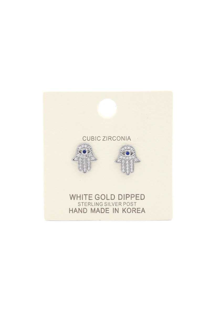 Boucle d'oreille trempée en or avec zircon cubique main Hamsa