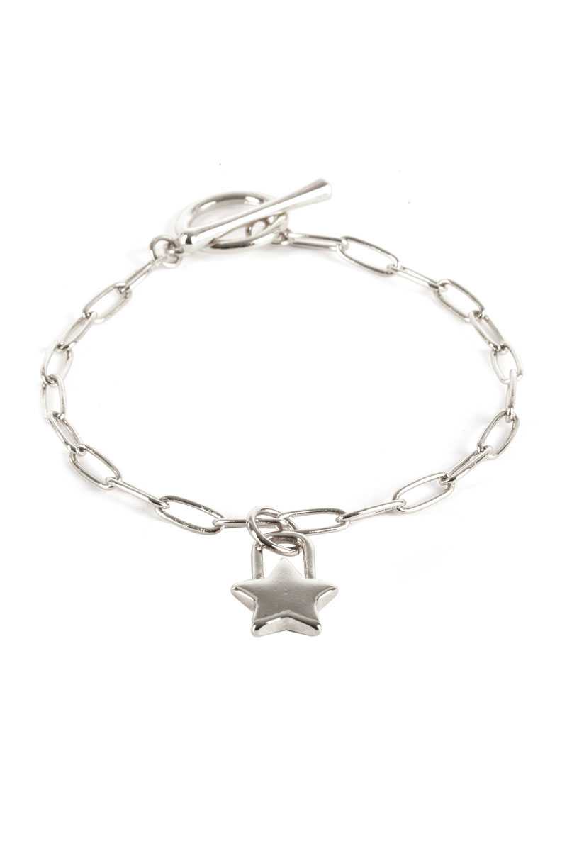 Bracelet à breloques avec chaîne à trombone en métal et serrure étoile