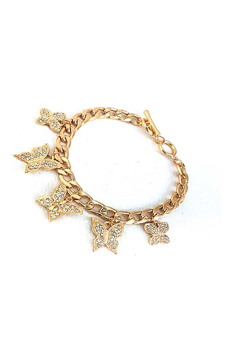 Bracelet à chaîne pendante papillon en strass à la mode
