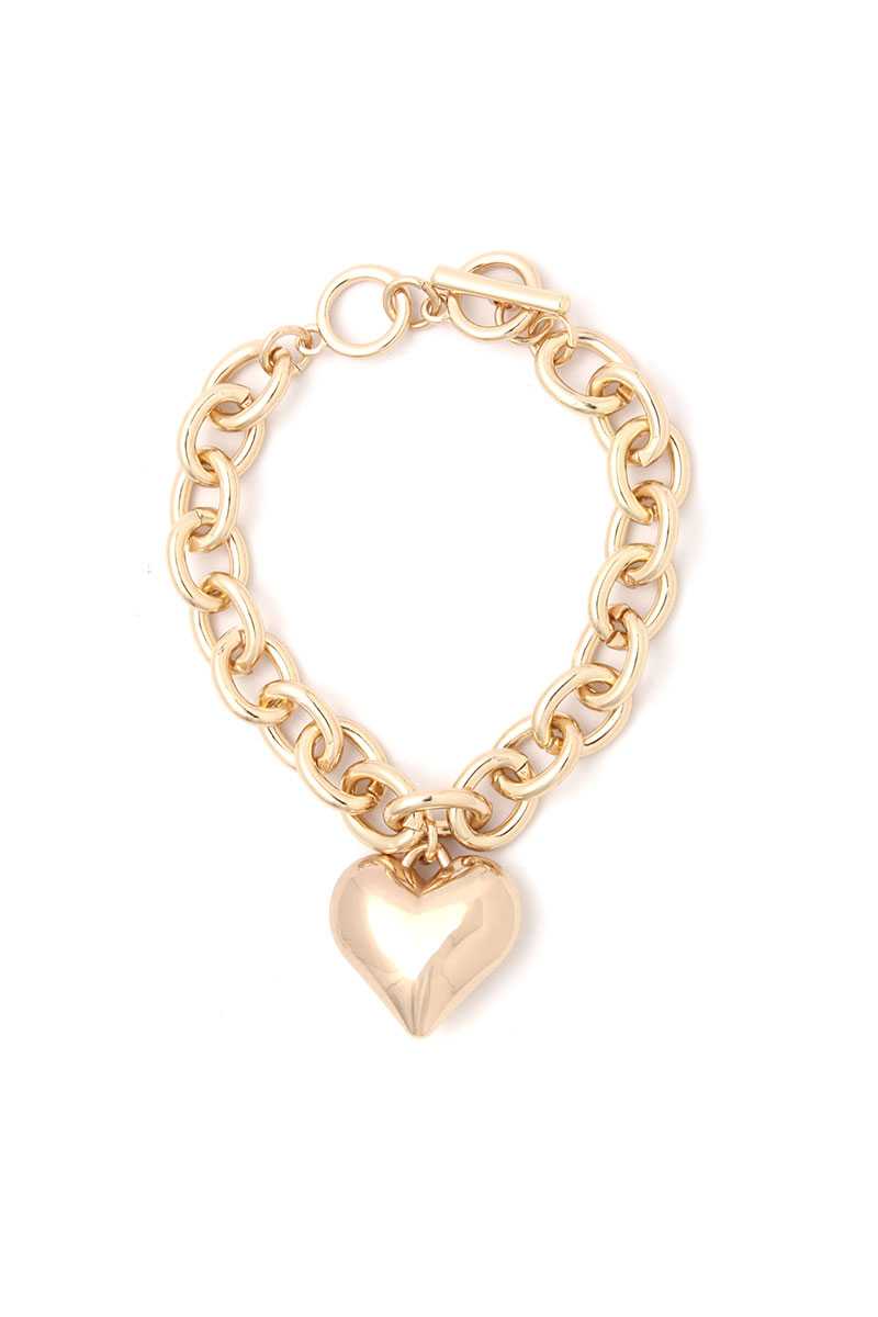 Bracelet en métal à breloque en métal avec cœur gonflé