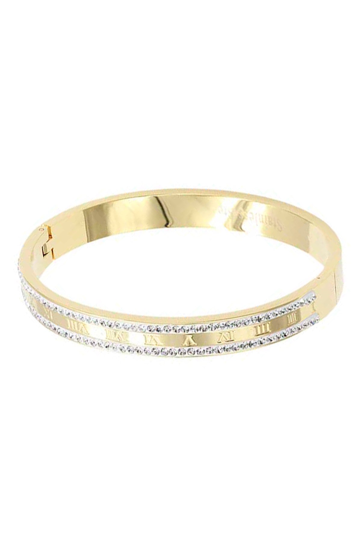 Bracelet en métal avec bords en cristal et chiffres romains