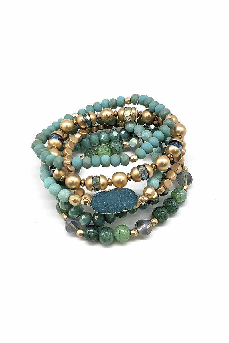 Bracelet extensible en perles de pierre naturelle en cristal Druzy