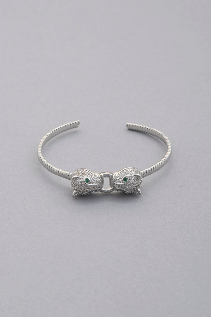 Bracelet jonc en métal à double tête de léopard