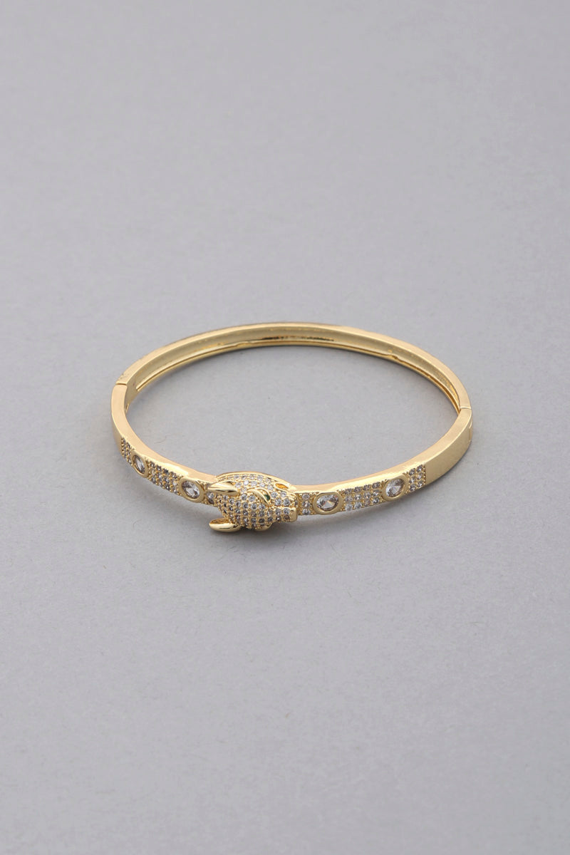 Bracelet jonc en métal et cristal léopard