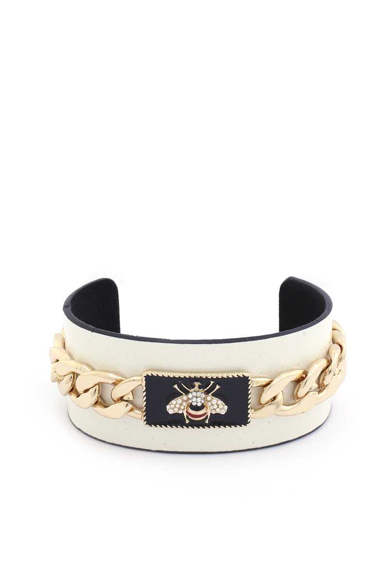 Bracelet manchette à maillons cubains abeille