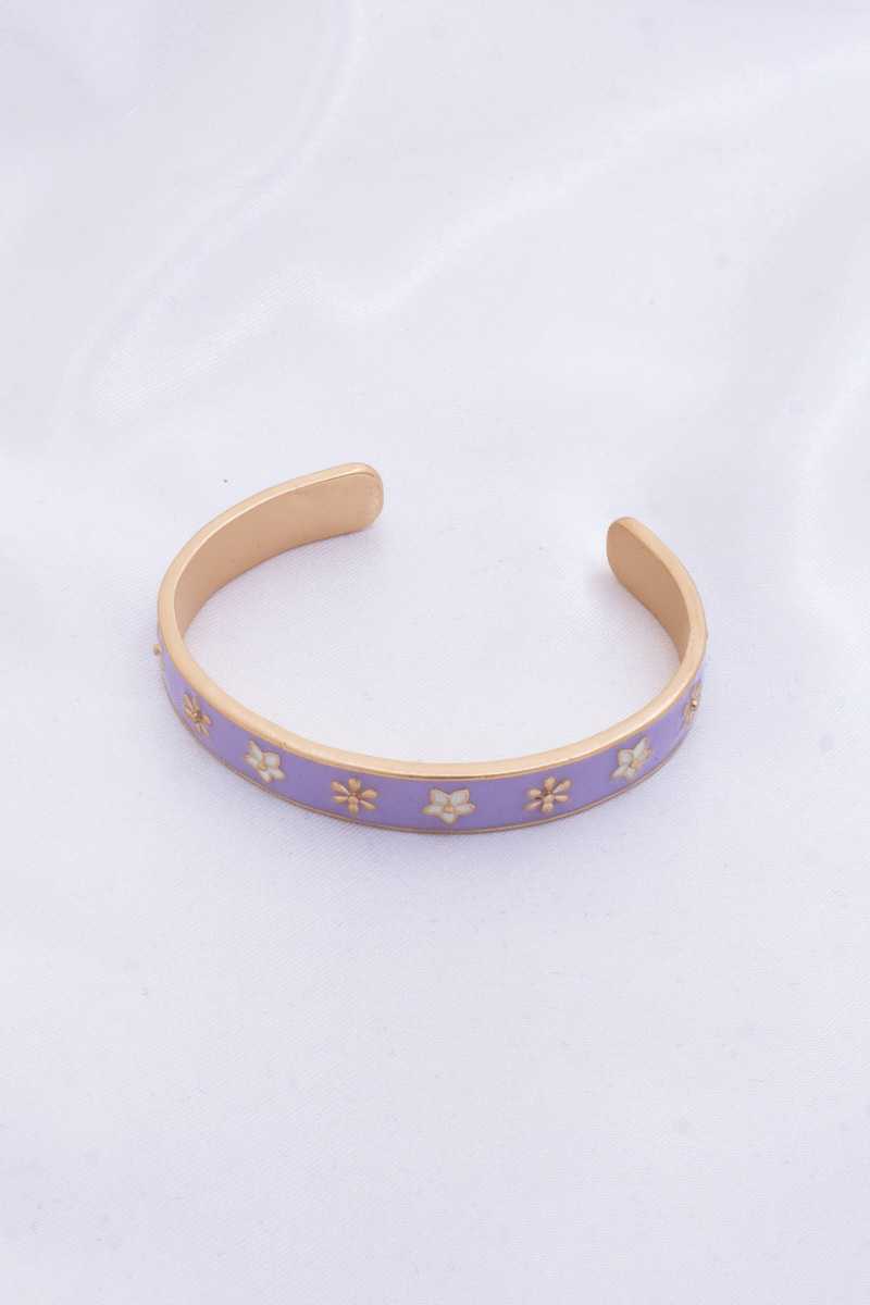 Bracelet manchette en métal à motif floral