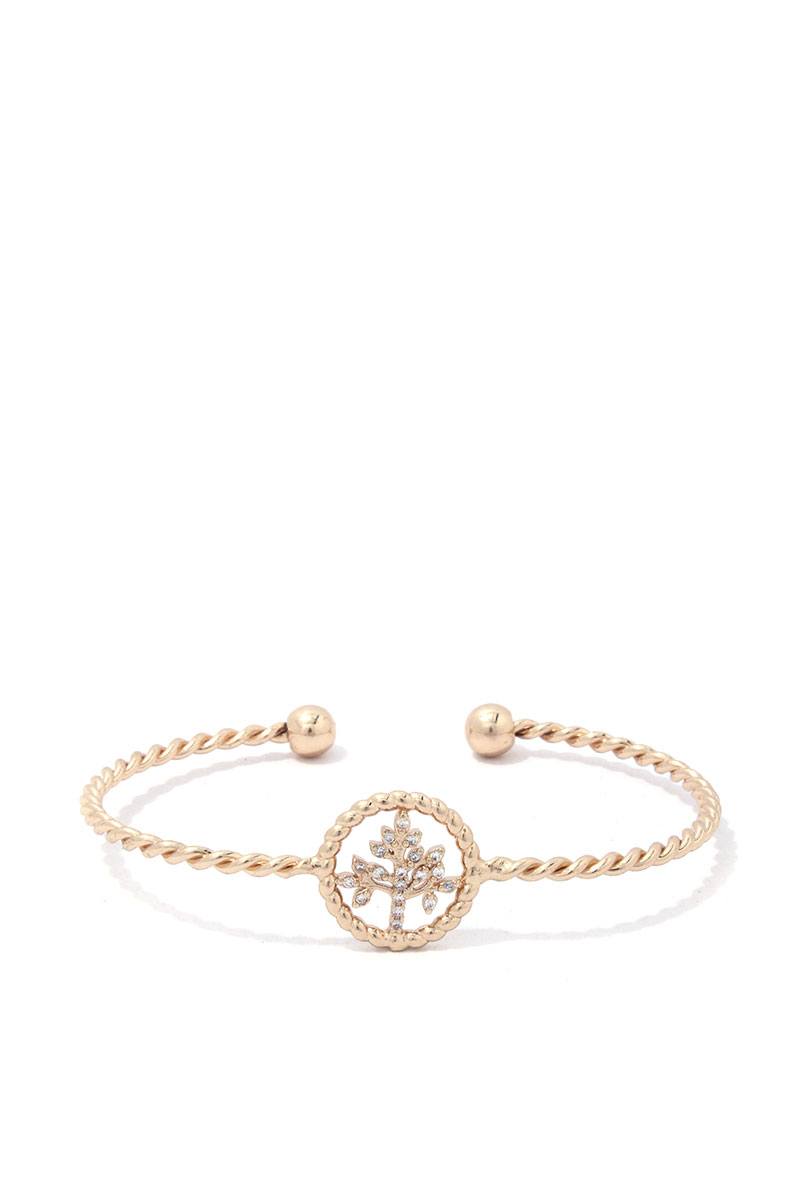 Bracelet manchette en métal de chêne avec strass