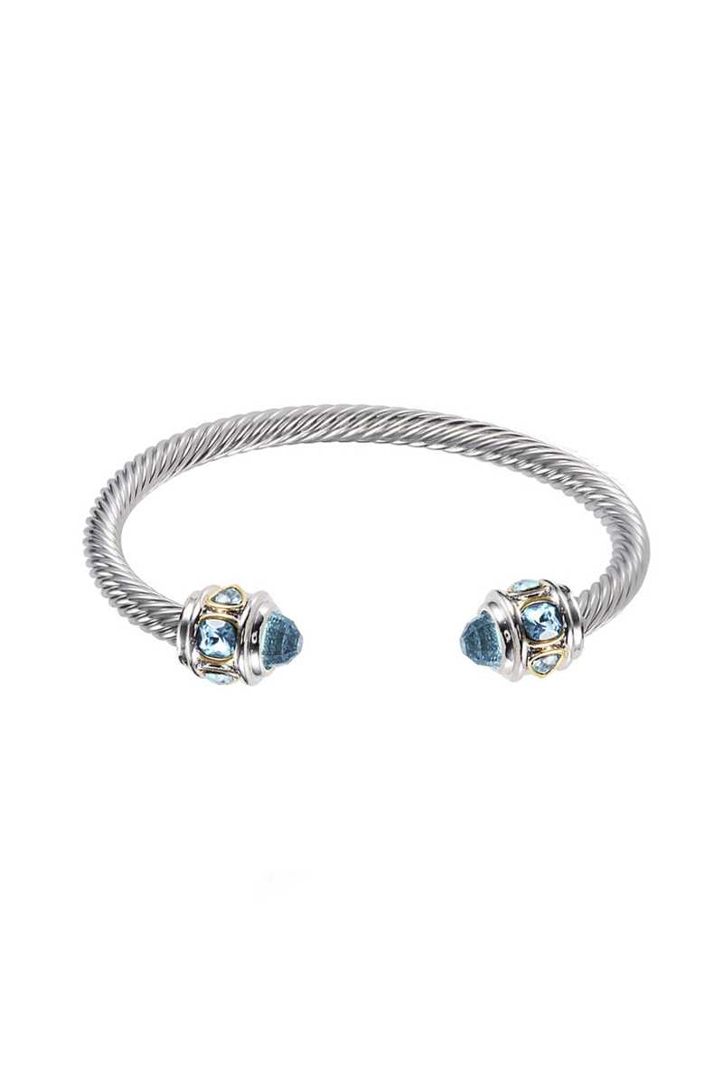 Bracelet manchette ouvert avec pierre de couleur métal