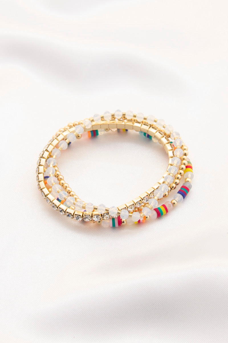 Bracelet perlé en strass avec disque en caoutchouc