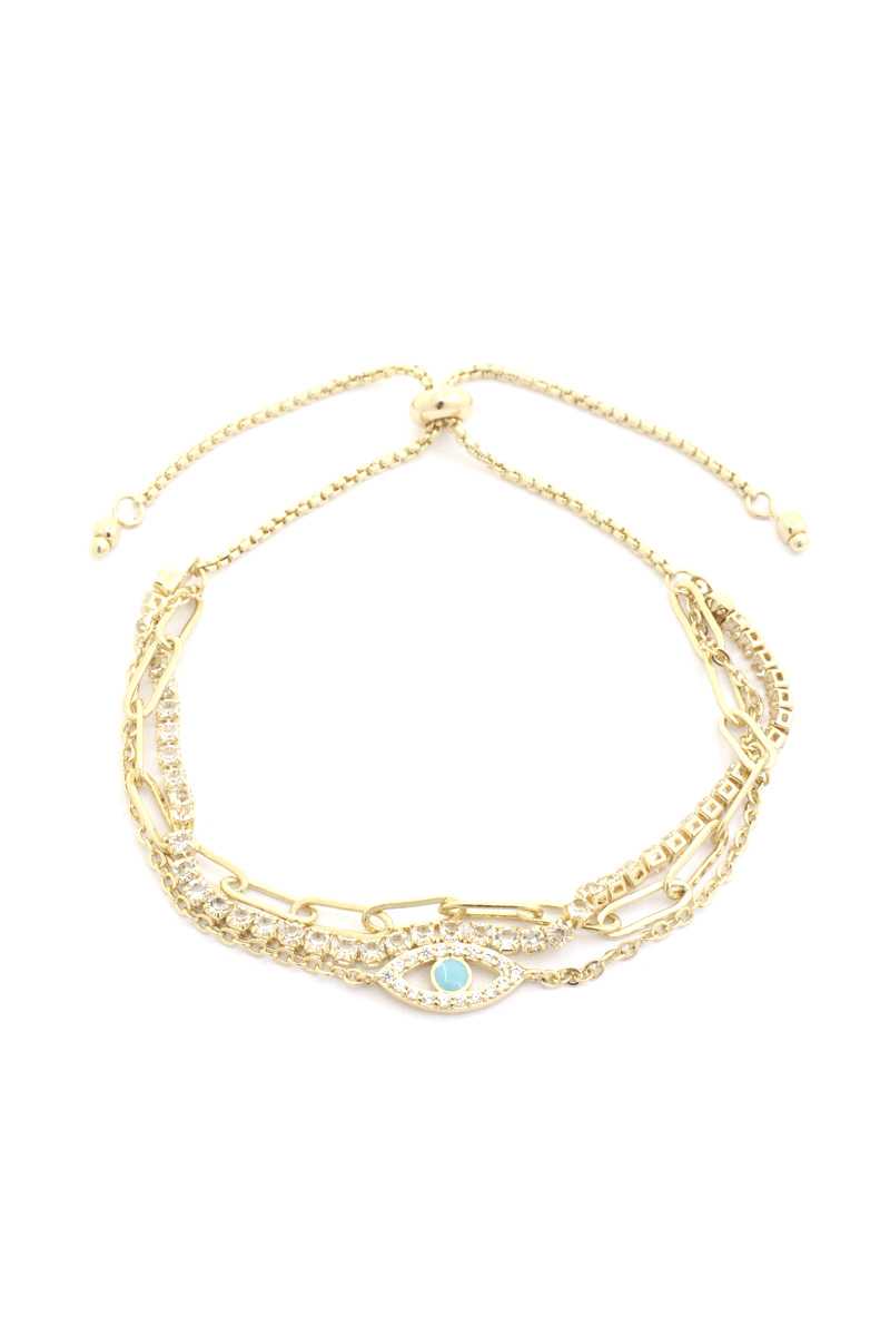 Bracelet réglable à maillons ovales en strass au centre des yeux