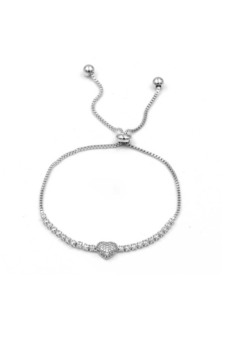 Bracelet réglable avec chaîne en métal et cœur en strass