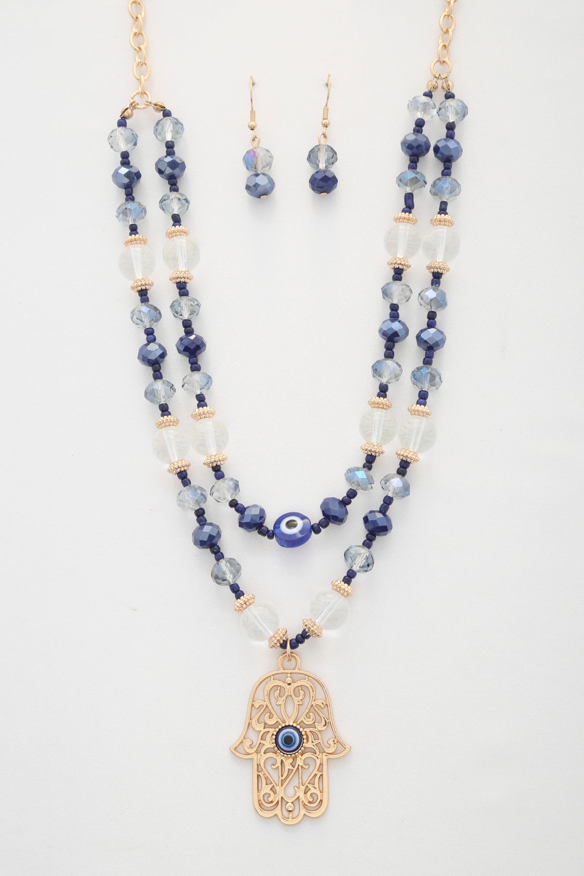 Bracelet superposé de perles avec pendentif main Hamsa