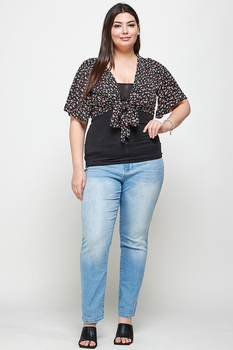 Cardigan boléro court à imprimé floral de grande taille