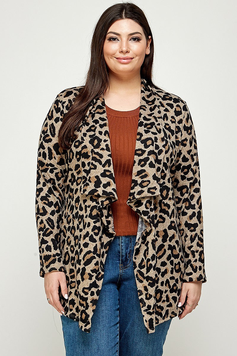 Cardigan en tricot imprimé léopard animal grande taille